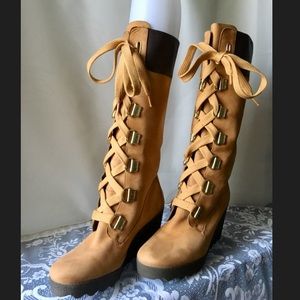 ✨Timberland❄️❄️Yellow Tall Lace Up Wedge Boots